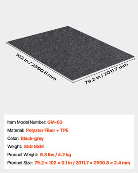 VEVOR mat size scale with tape measure showing accurate 6.6'x8.5' fit