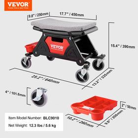 VEVOR mechanic stool under a car in a garage illustrating practical use