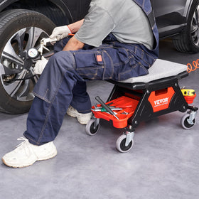 VEVOR steel base and PP seat finish emphasizing rust resistance and durability