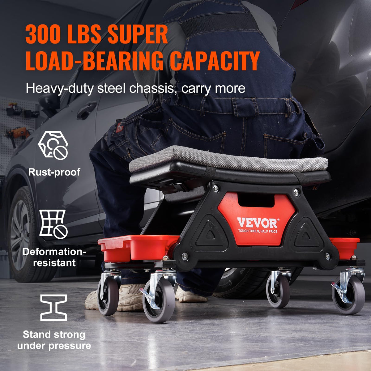 VEVOR stool side profile highlighting low 15.4-inch working height