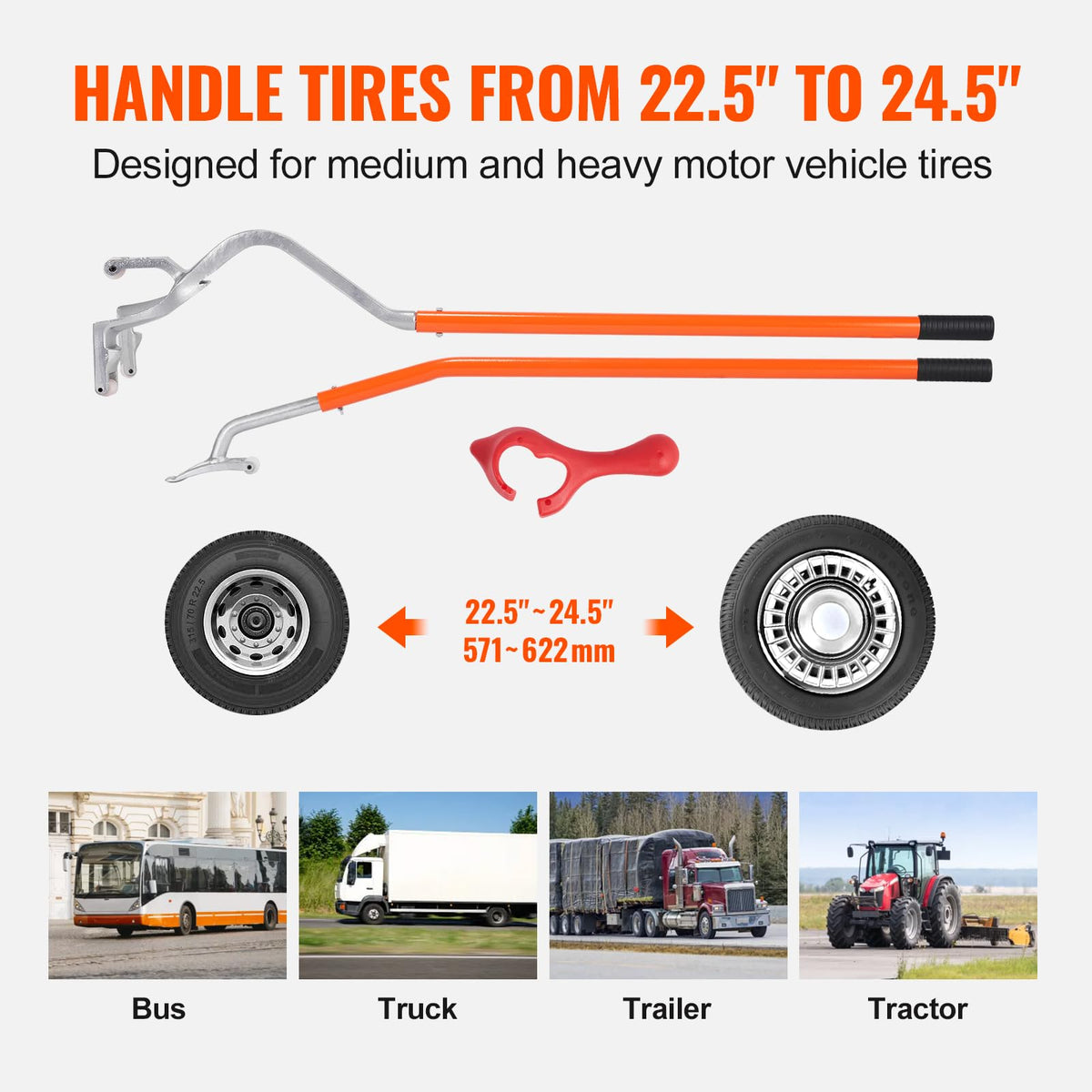 VEVOR full-length mounting bar image demonstrating leverage for faster remounts