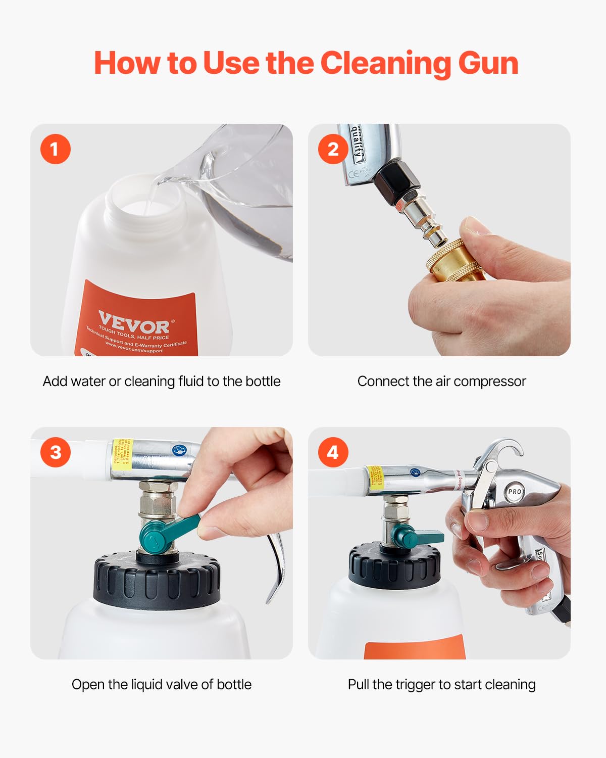 VEVOR spray nozzle in use applying cleaning solution for stubborn dirt
