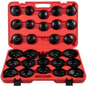 VEVOR front view of the 30-piece oil filter socket set showing compact case and contents, professional organization