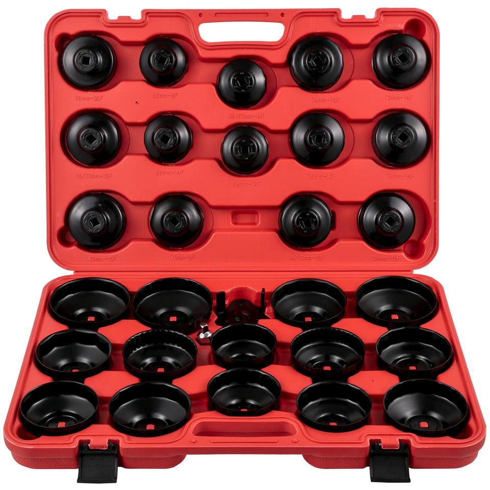 VEVOR front view of the 30-piece oil filter socket set showing compact case and contents, professional organization