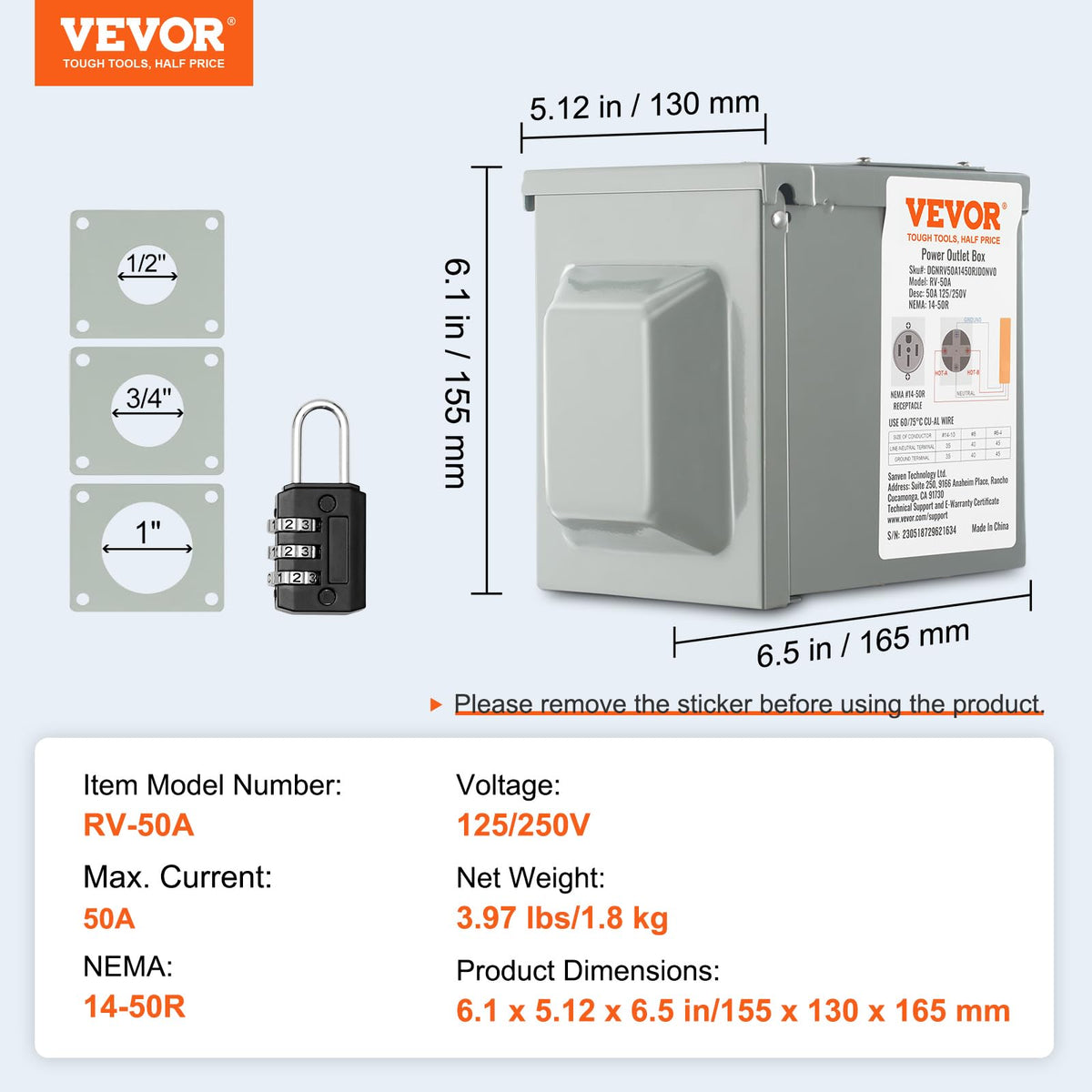 VEVOR treated metal finish close-up showing corrosion resistance and longevity