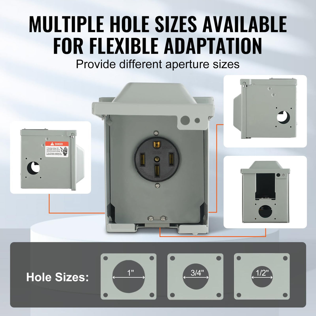 VEVOR array of pre-punched knockouts highlighting flexible conduit options