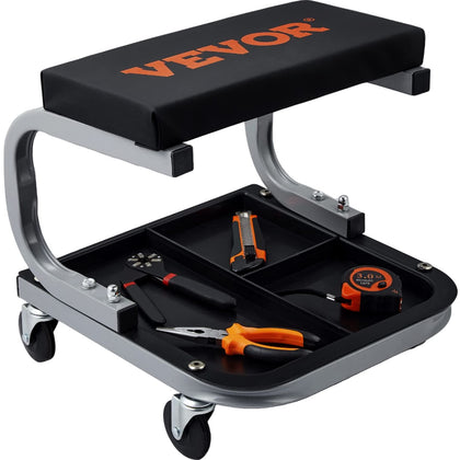 VEVOR front view of padded mechanic stool showing stable design and accessibility