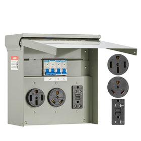 VEVOR panel front view showing all three outlets and durable housing for reliable temporary power