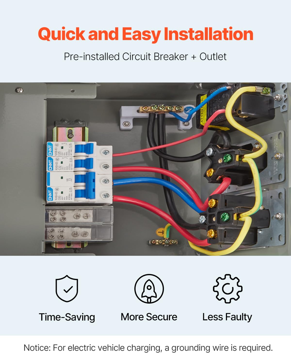 VEVOR GFCI outlet close-up highlighting the safety device that reduces shock risk outdoors