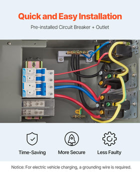 VEVOR GFCI outlet close-up highlighting the safety device that reduces shock risk outdoors