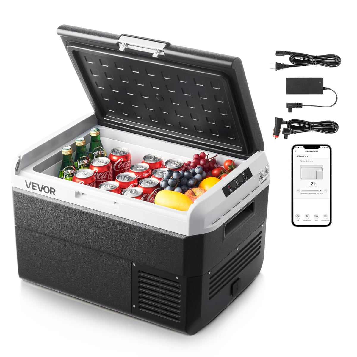 VEVOR front view of portable fridge shows compact durable design and reliable cooling