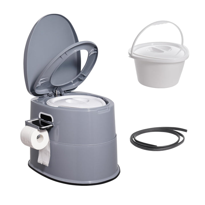 VEVOR front view of portable toilet showing compact design and easy transport benefit