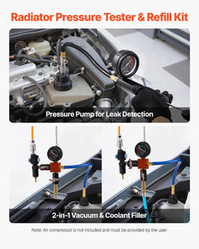 VEVOR pressure pump and precision gauge closeup for accurate leak detection