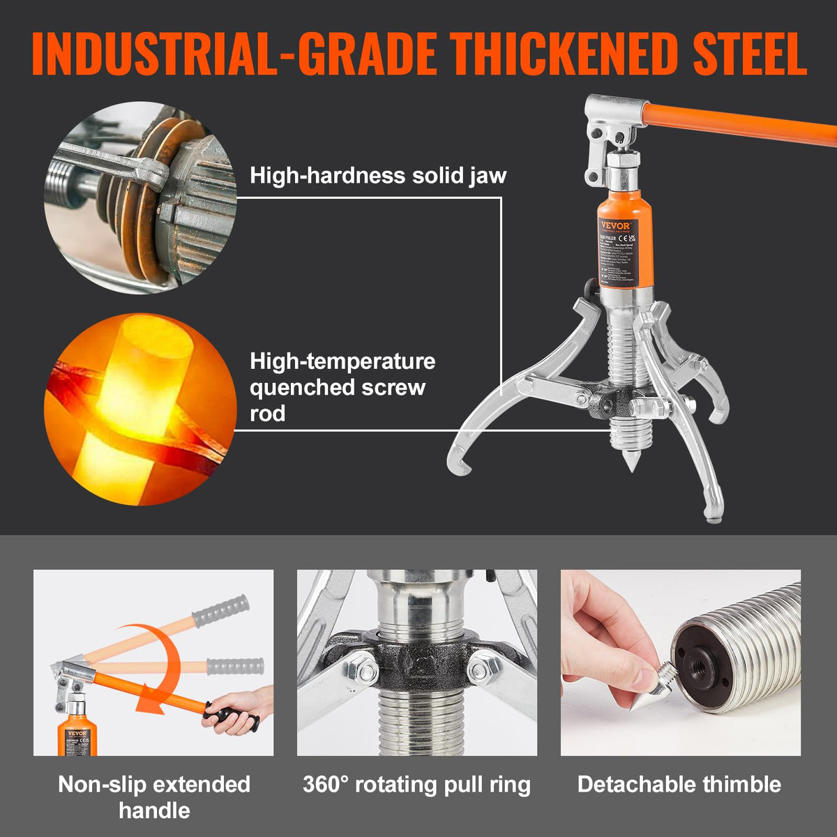 VEVOR puller used horizontally removing a pulley for safer controlled extraction