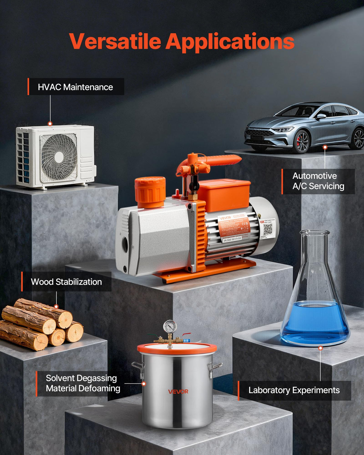 VEVOR pump on workbench with gauges demonstrating HVAC service use and efficient pump-down