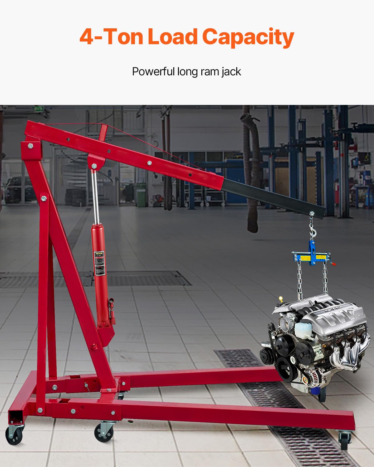 VEVOR ram jack side profile highlighting compact footprint and stability