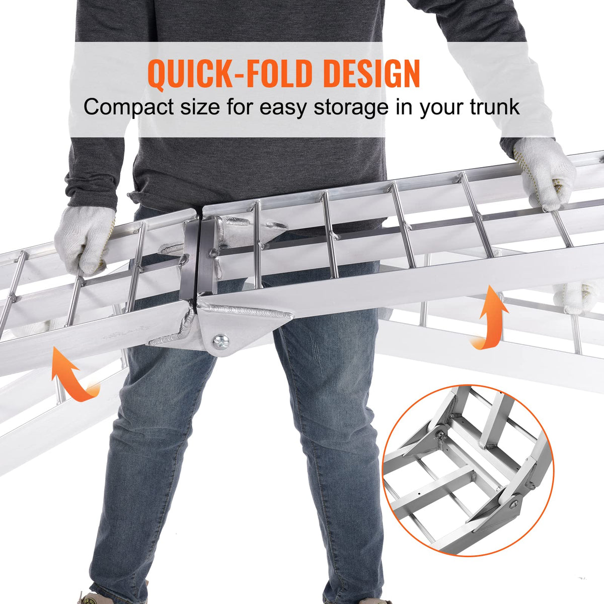 VEVOR hinge close-up highlighting reinforced triangular joint for smooth folding