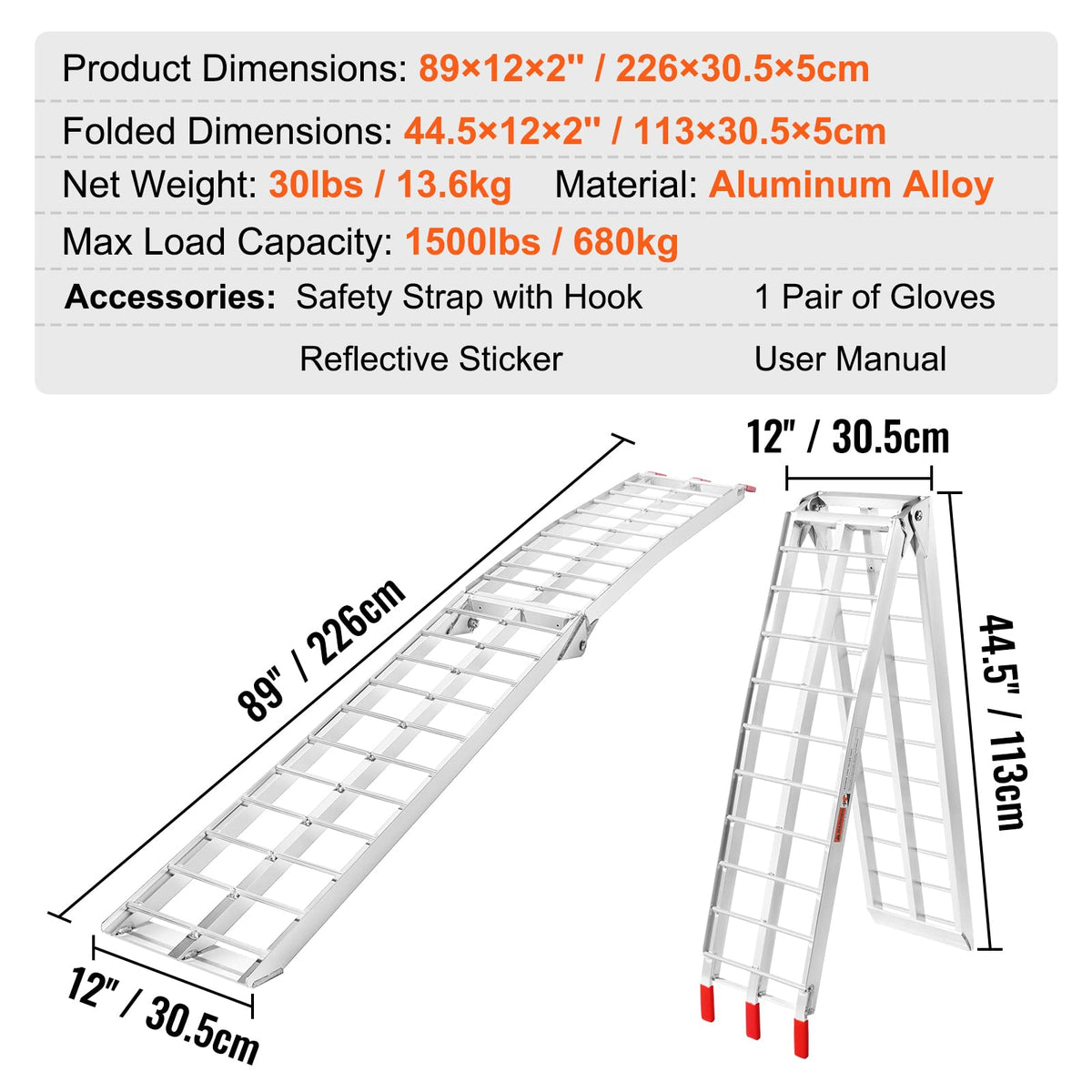 VEVOR ramp set against truck bed showing secure attachment angle and stability