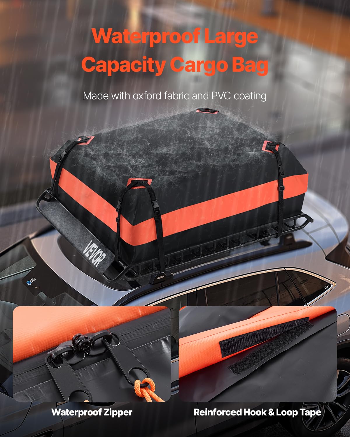 VEVOR ratchet straps and storage net secured over cargo benefit: prevents shifting while driving