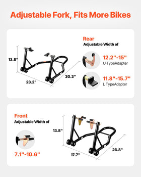 VEVOR rear L-fork detail showing adjustable fit benefit