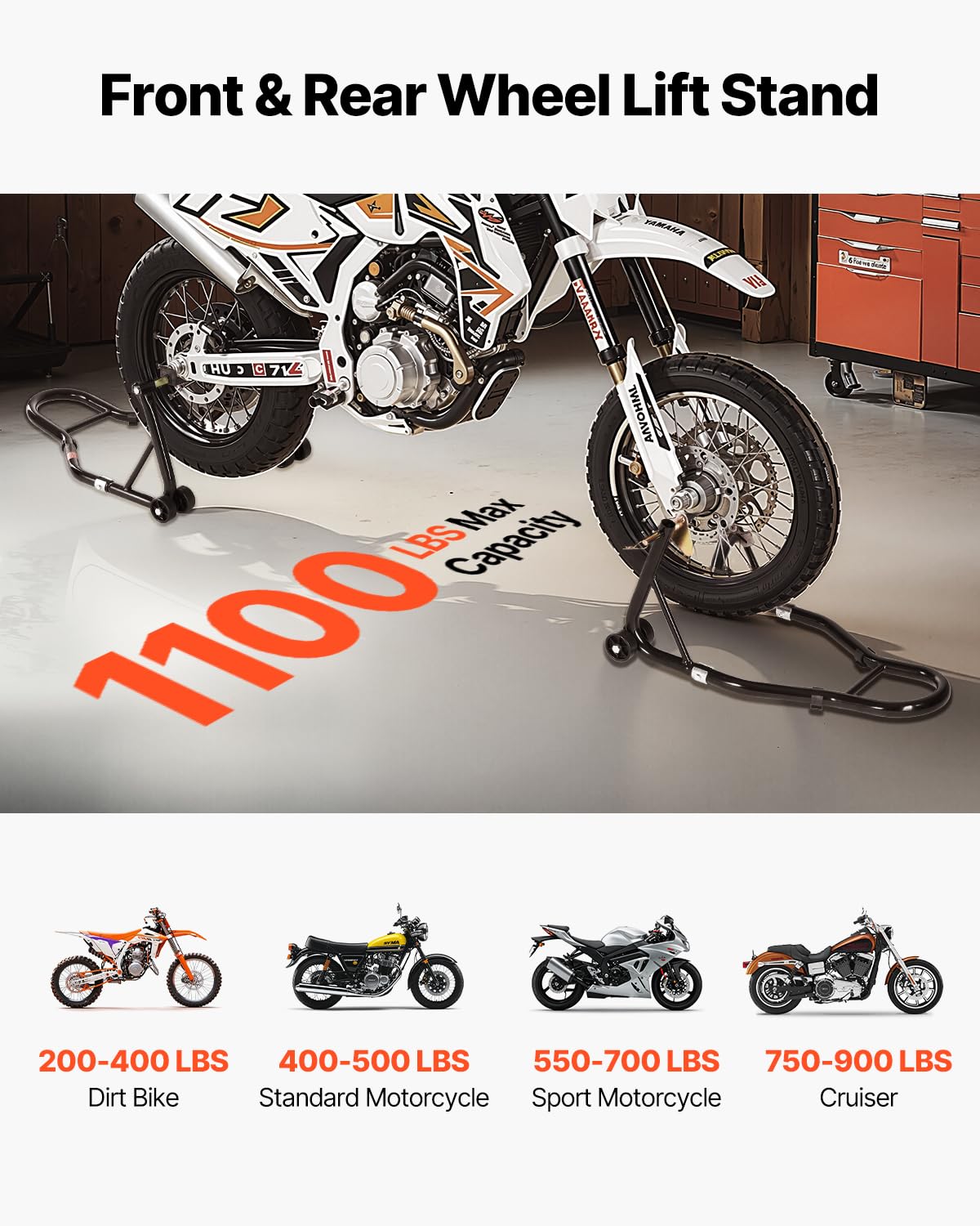 VEVOR rear U-fork closeup showing secure swingarm support