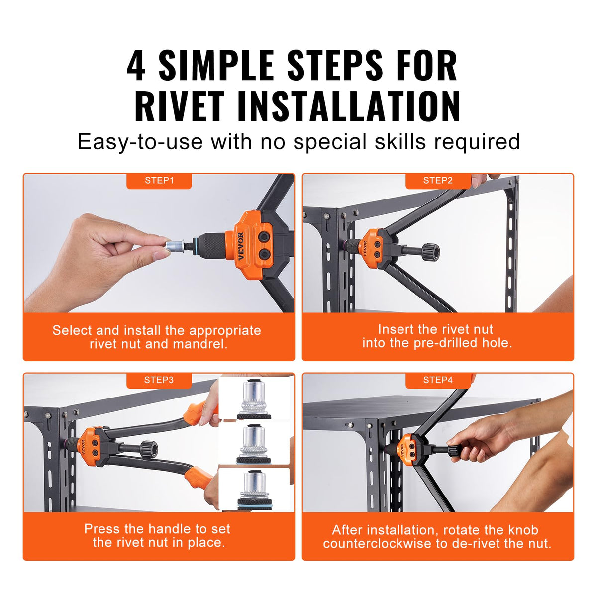 VEVOR rivet nut gun installing a nut in an automotive panel fast and precise