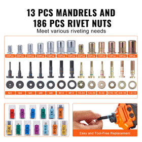 VEVOR organized rivet nuts set of 186 pieces ready for varied projects