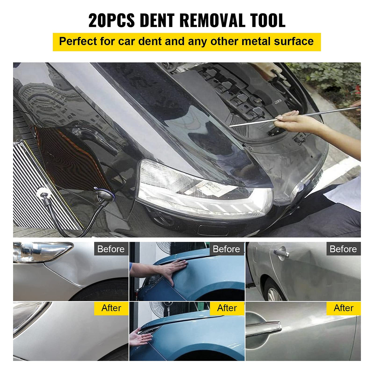 VEVOR rods close-up of varied tip shapes and lengths for precise dent access