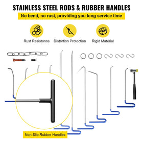 VEVOR rods being used inside a car panel to reach deep dents effectively