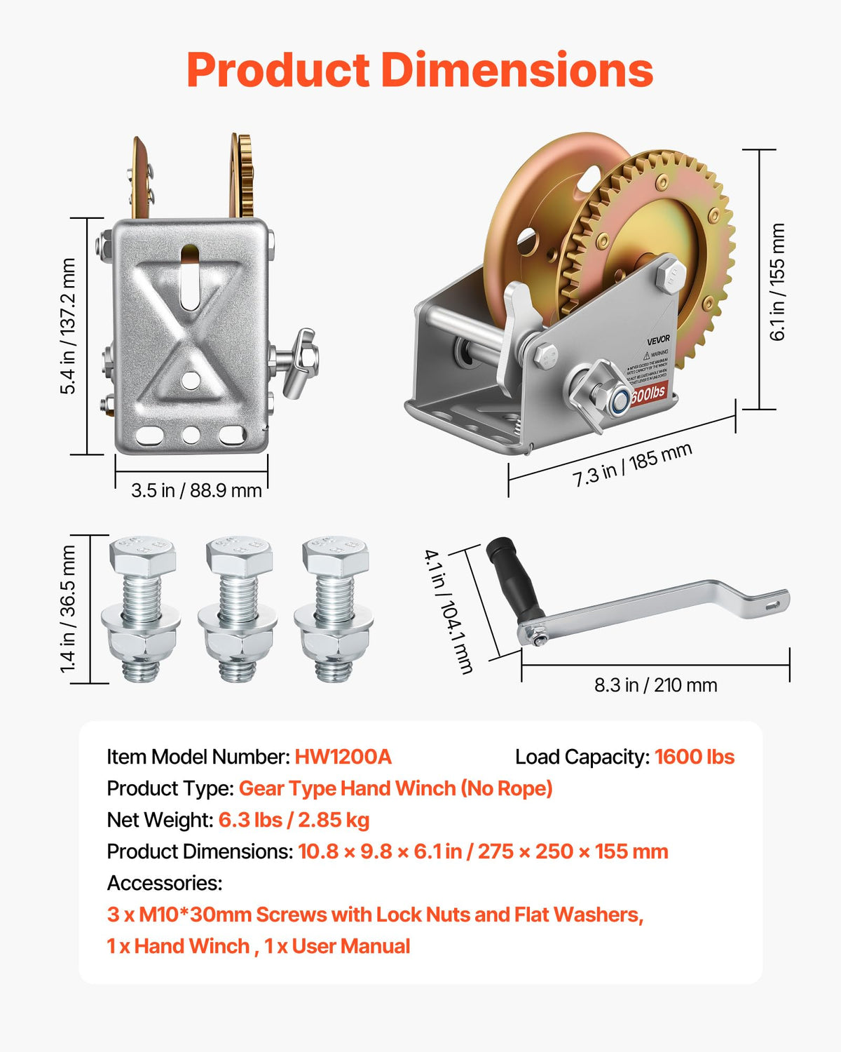 VEVOR drum with rope wound showing efficient 4:1 gear winding advantage