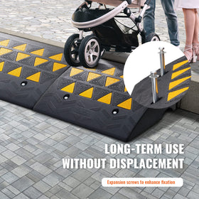 VEVOR curb ramp beside car tire illustrating 19 inch length and scale