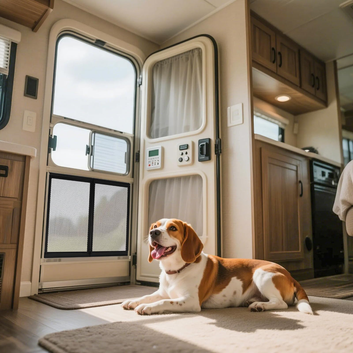VEVOR demonstrating pet impact resistance protecting screen from paws