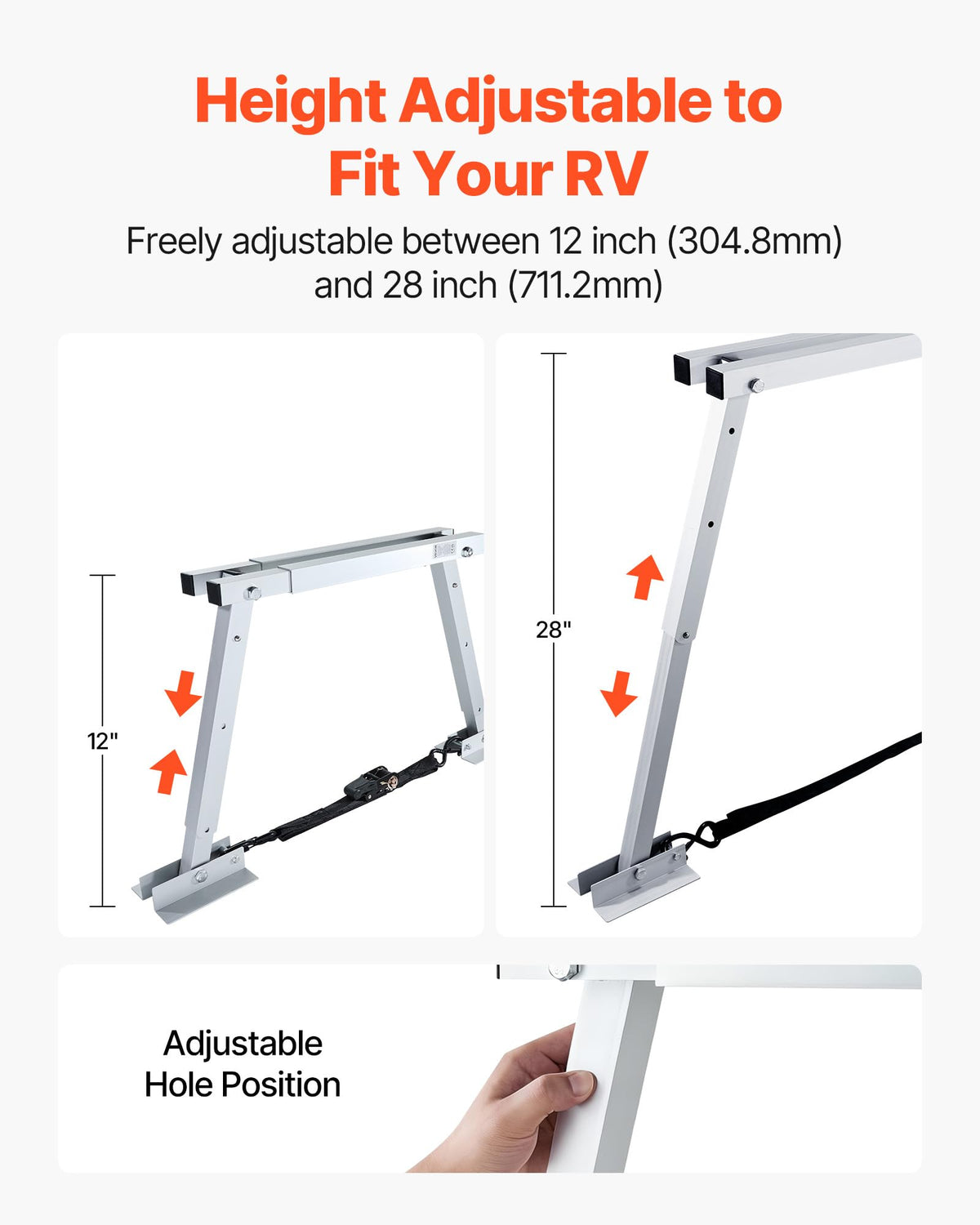 VEVOR stabilizer adjustable height closeup showing precise hole alignment