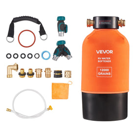 VEVOR front view of portable water softener showing compact design and portability benefit