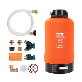 VEVOR front view of portable water softener showing compact design and benefit
