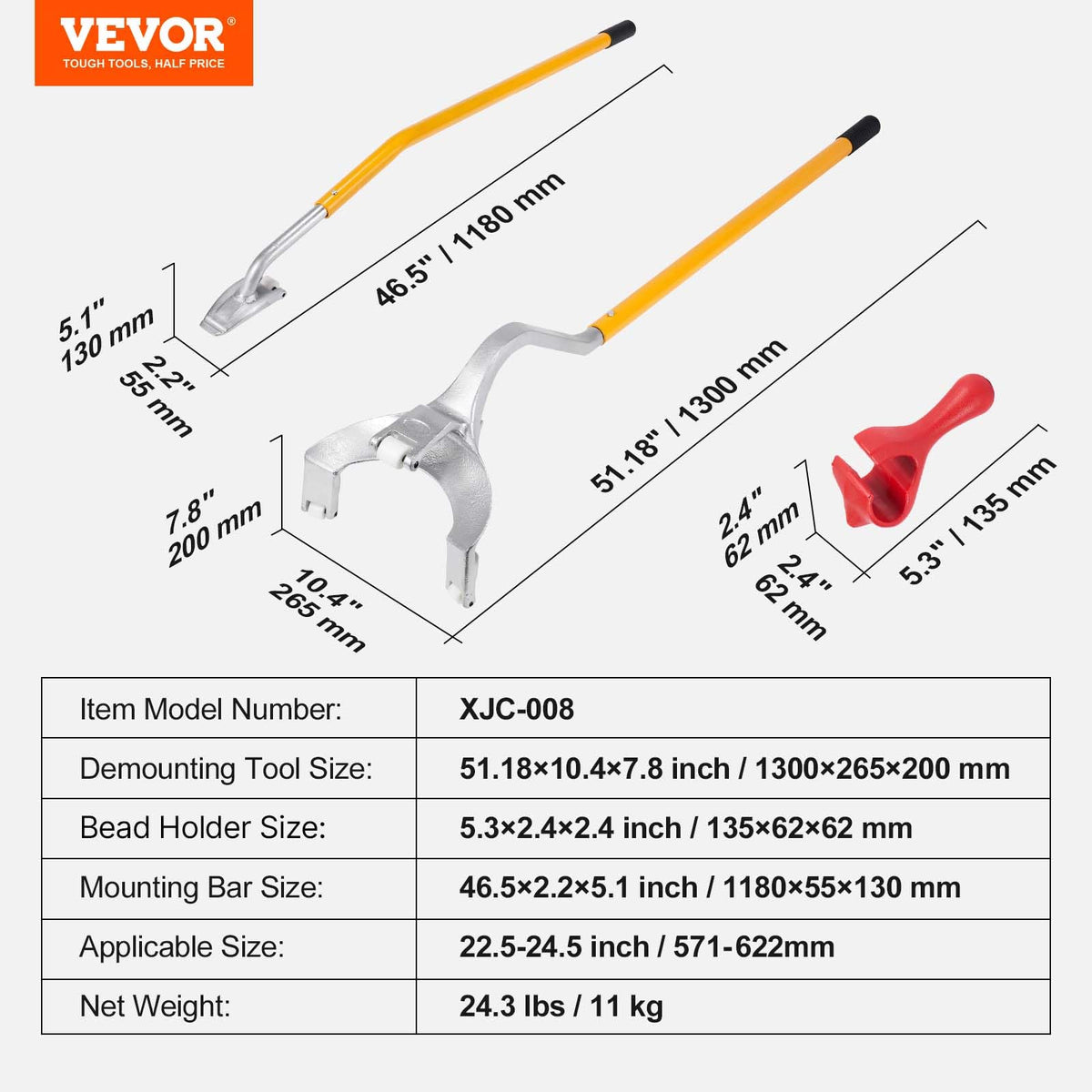 VEVOR tool next to ruler showing scale for correct sizing