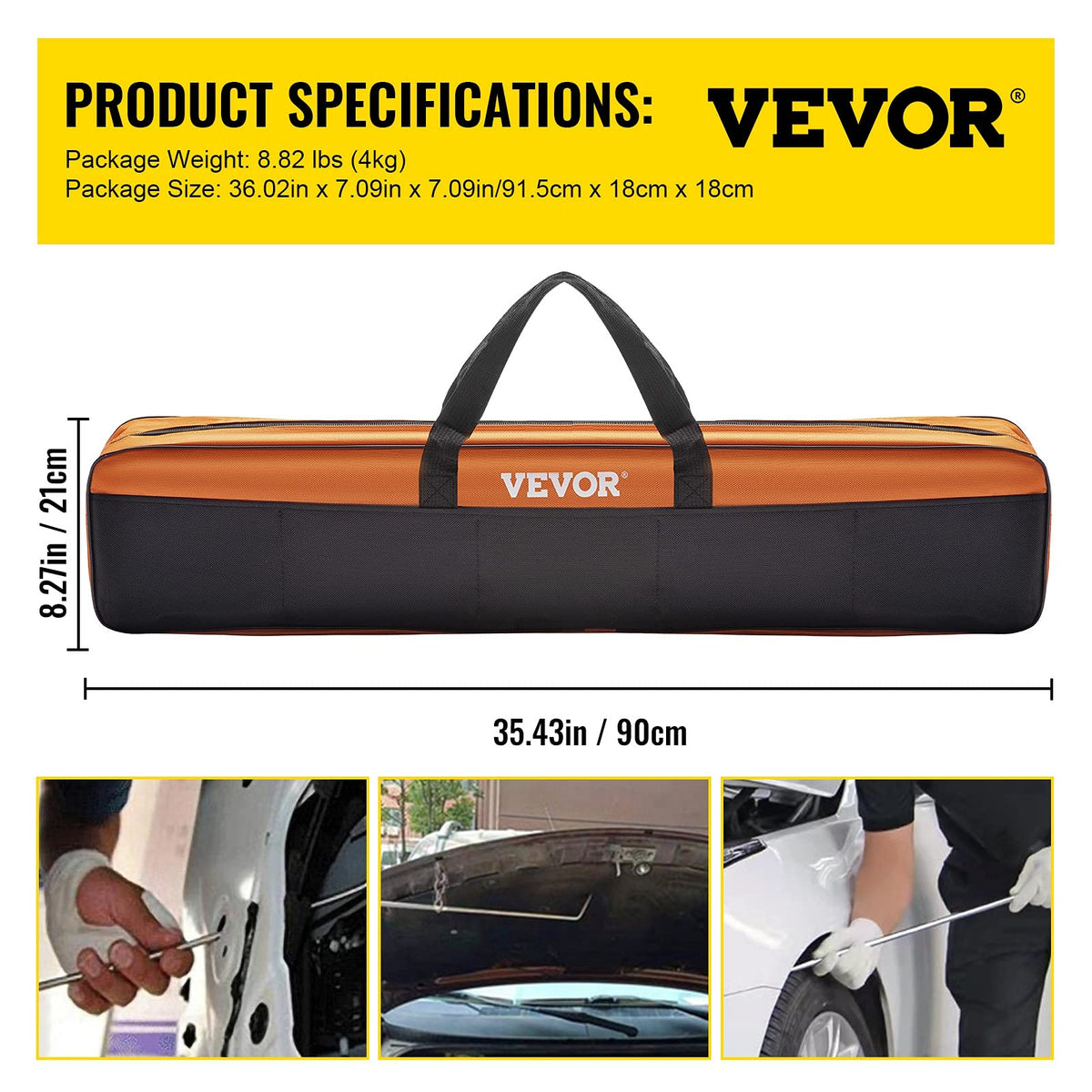 VEVOR rod next to a hand showing length and scale for deep access