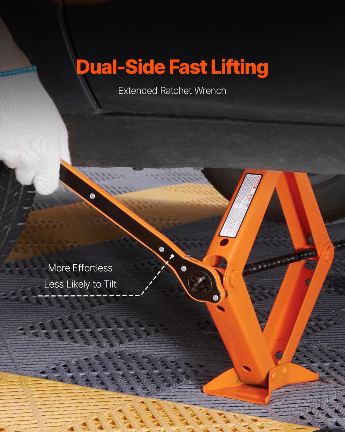 VEVOR scissor jack ratchet wrench included to speed lifting and lowering