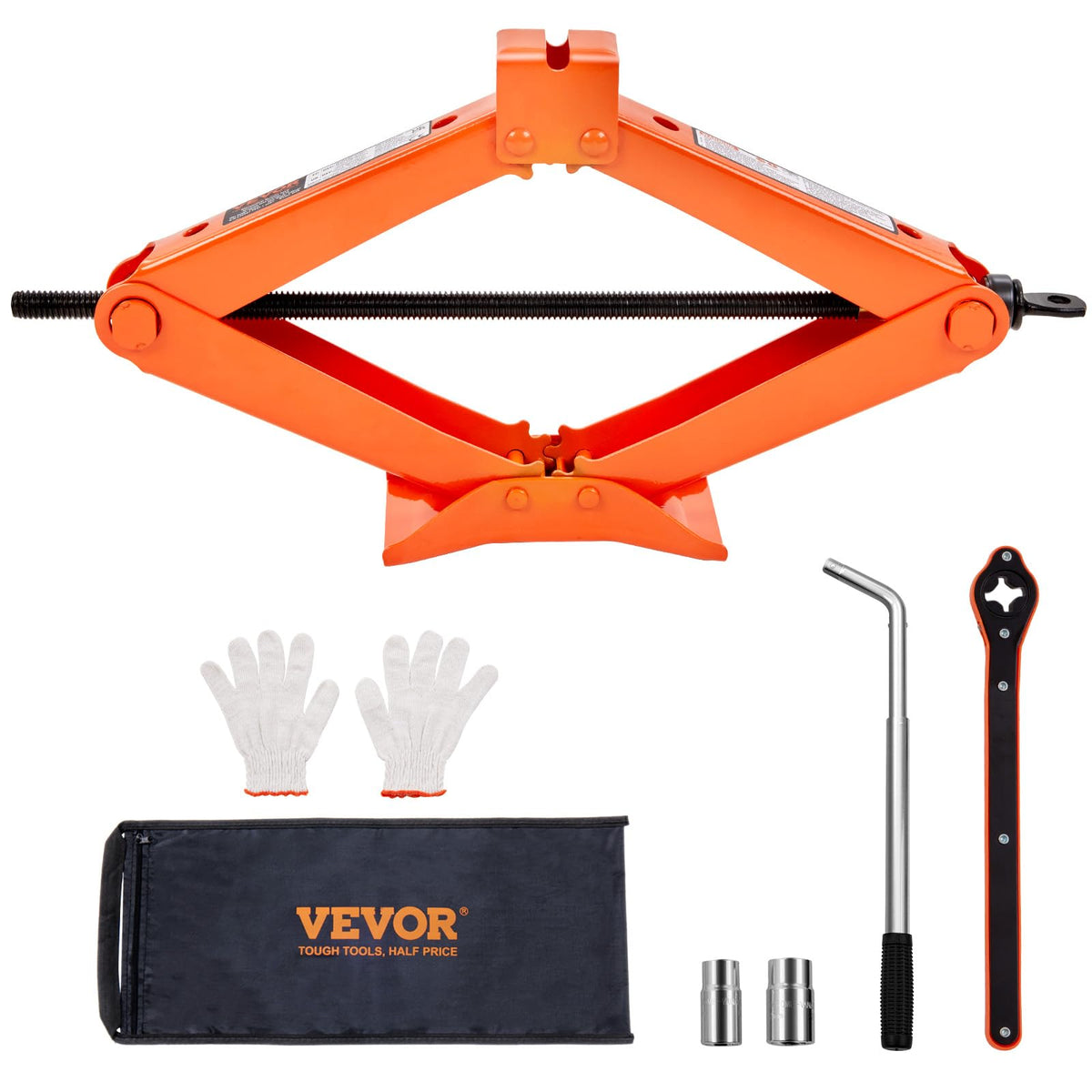 VEVOR scissor jack stored in trunk illustrating organized tool kit benefit