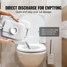 VEVOR sewage pipe rotation detail demonstrating 270° drain for thorough emptying