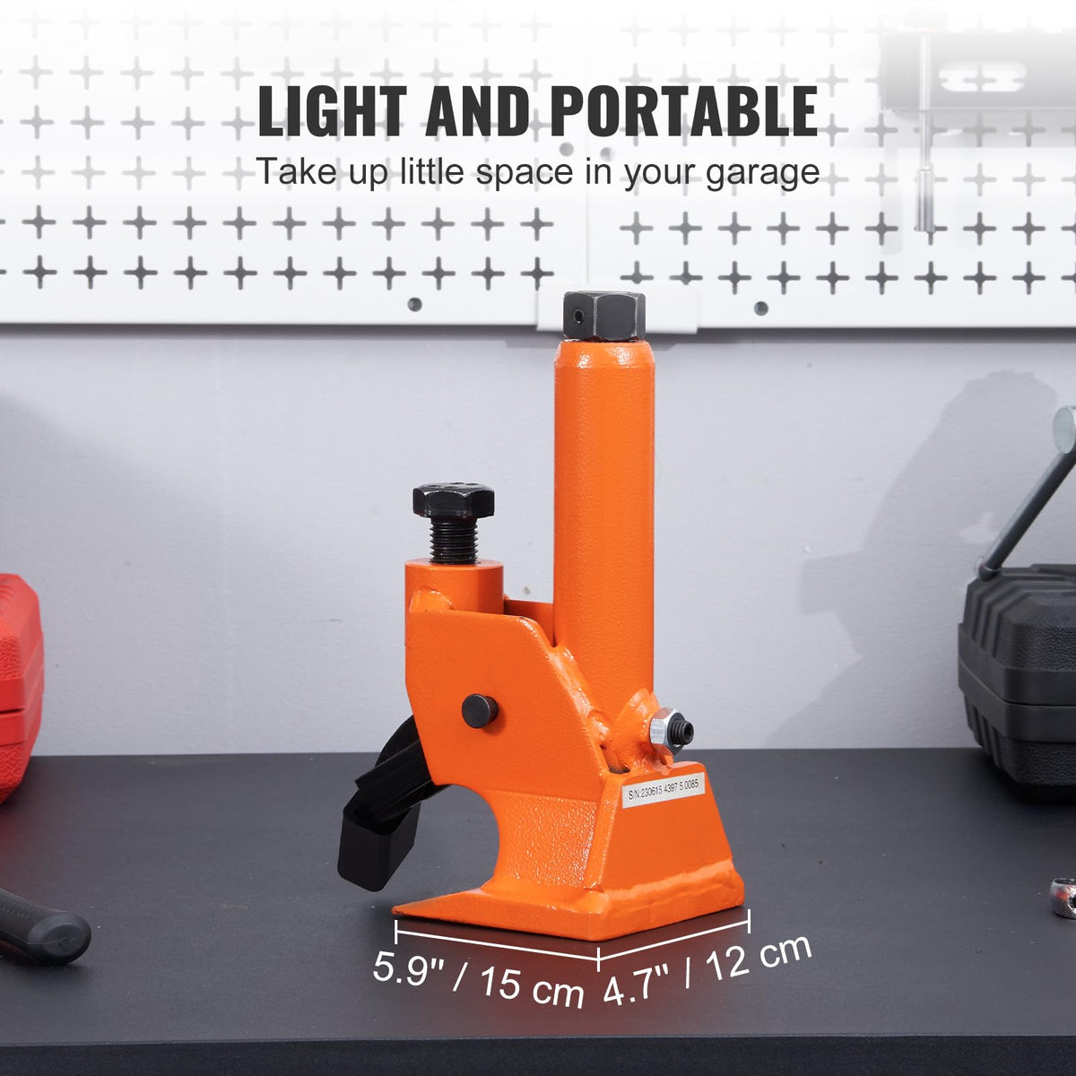 VEVOR side profile showing compact footprint and portability for easy garage storage convenience