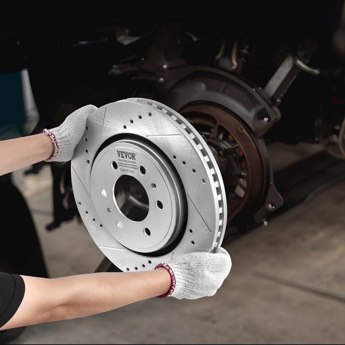 VEVOR size comparison 13.8" front vs 13.7" rear showing correct dimensions benefit