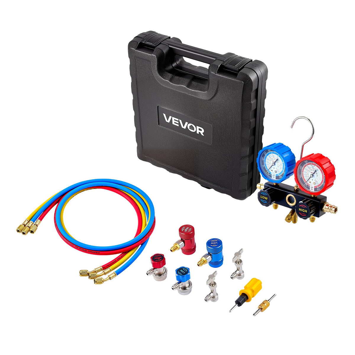 VEVOR size comparison next to hand showing compact case for easy transport