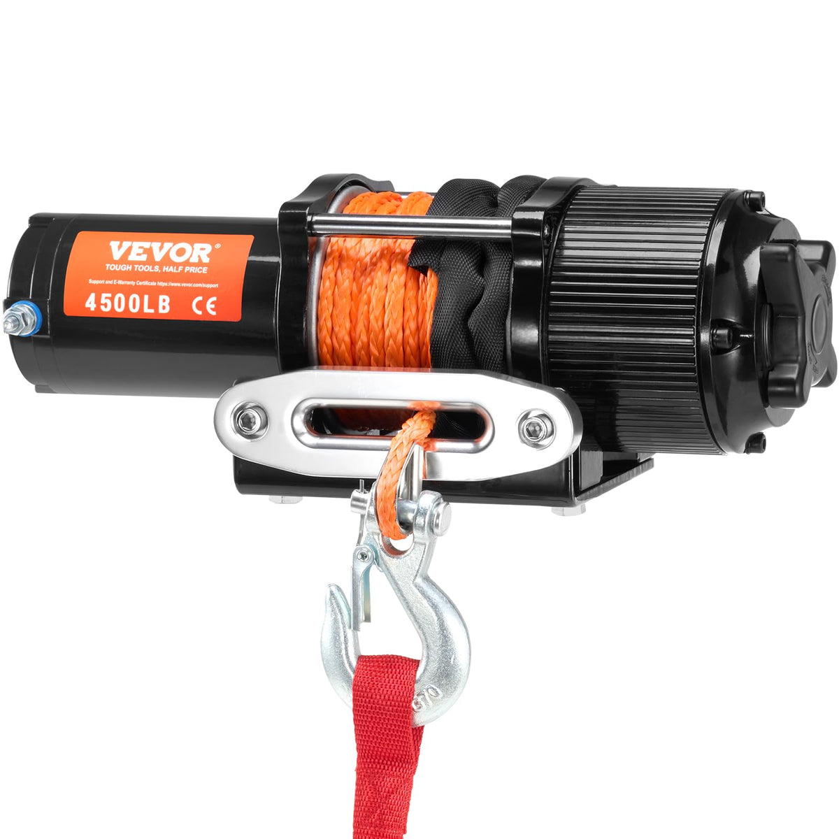 VEVOR winch size comparison with hand illustrating compact weight and easy installation