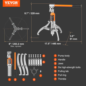 VEVOR puller next to ruler showing scale for accurate sizing benefit