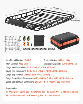 VEVOR roof rack with suitcases for scale benefit: demonstrates large 51x36 inch capacity
