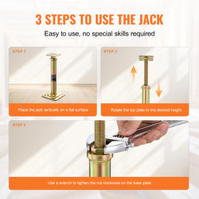 VEVOR jack beside a ruler showing 11.6"–16" height range for accurate planning