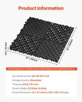 VEVOR tile beside ruler showing 12-inch scale for planning benefit