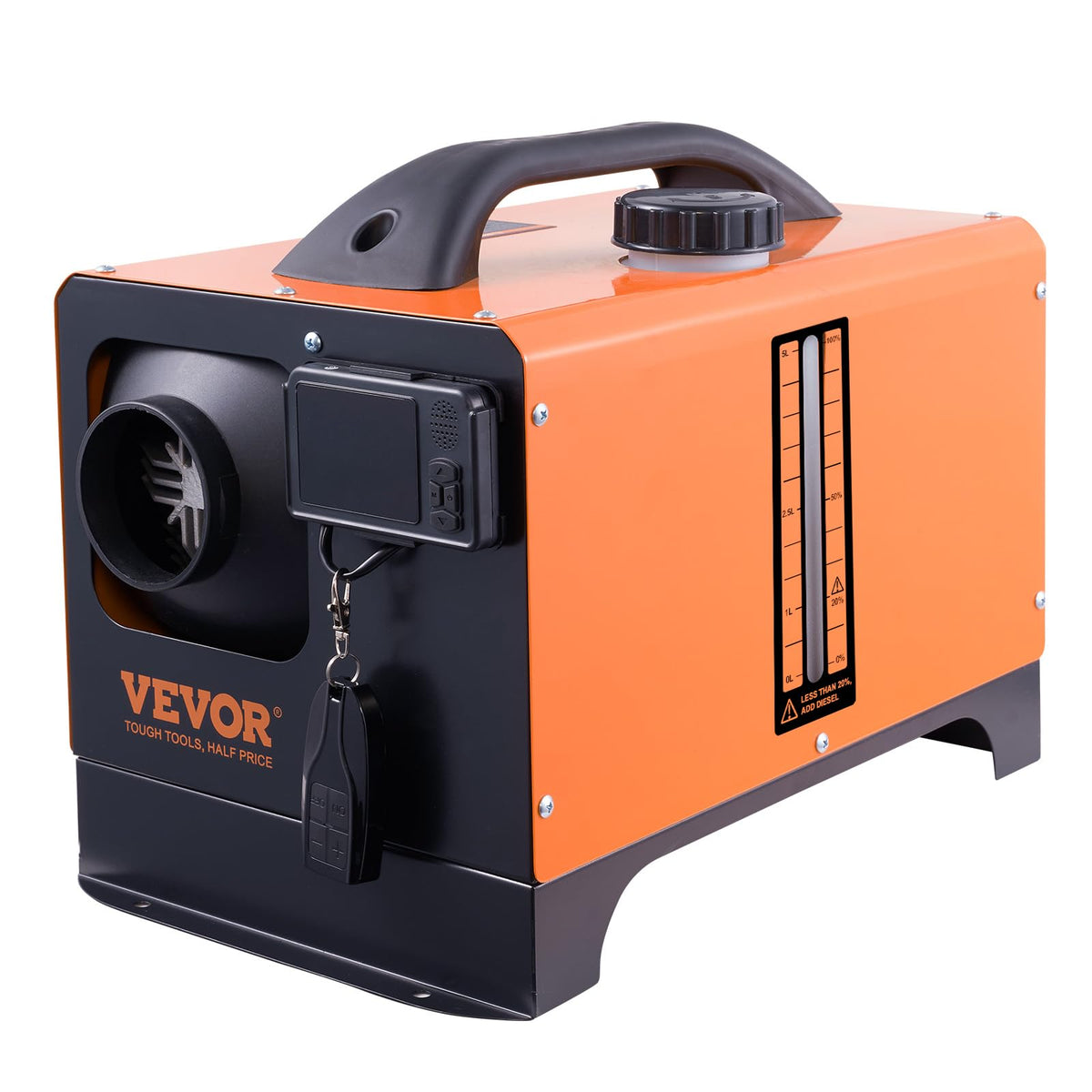 VEVOR heater next to ruler for scale showing compact portable footprint
