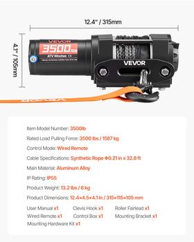 VEVOR winch beside ruler showing compact size and space-saving fit